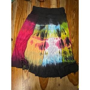 Women OS  Multi Color Tie die Dance Fairy Circle Skirt Smooth Edge Waistband